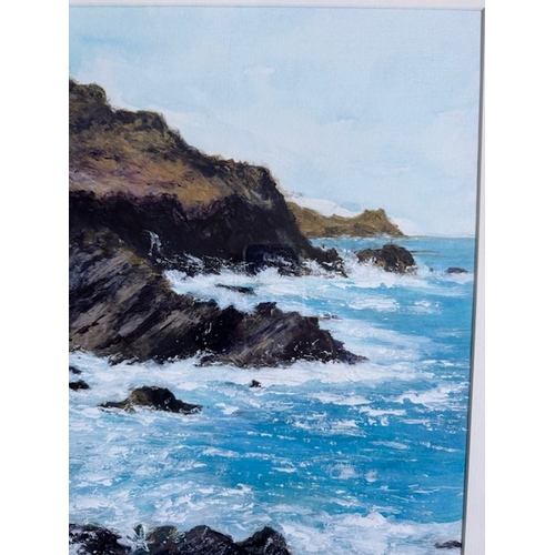 99 - KATIE BUTTIMER (Irish, 20th Century), ‘CLOGHER BEACH LOOKING OUT AT AN FEAR MARBH’, acrylic on paper... 