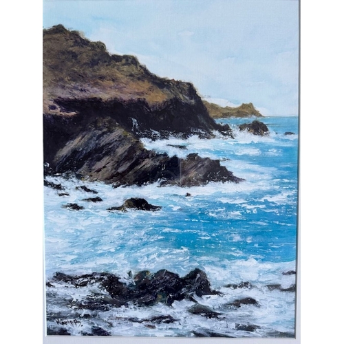 99 - KATIE BUTTIMER (Irish, 20th Century), ‘CLOGHER BEACH LOOKING OUT AT AN FEAR MARBH’, acrylic on paper... 