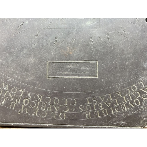 105 - A RARE 19TH CENTURY SUNDIAL PLATE, the octagonal slate engraved with sunburst design to centre, with... 