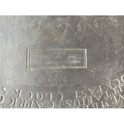 105 - A RARE 19TH CENTURY SUNDIAL PLATE, the octagonal slate engraved with sunburst design to centre, with... 