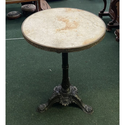 106 - A RARE 19TH CENTURY FRENCH CAST IRON BISTRO TABLE, with original circular marble top on painted colu... 