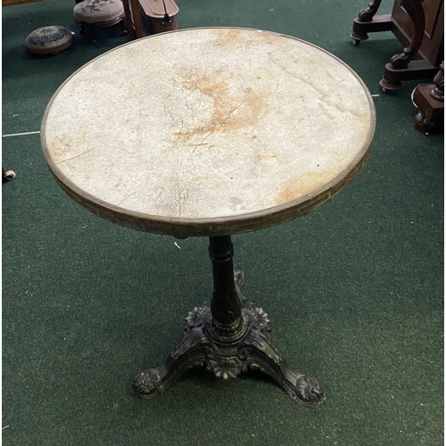 106 - A RARE 19TH CENTURY FRENCH CAST IRON BISTRO TABLE, with original circular marble top on painted colu... 