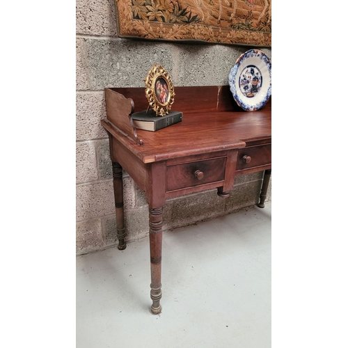 111 - AN IRISH - CORK - EARLY 19TH CENTURY BREAKFRONT THREE DRAWER HALL TABLE / SERVING TABLE, with raised... 