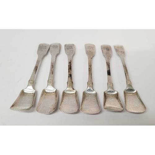 121 - A UNIQUE SET OF SIX GEORGE III IRISH SALT SHOVEL SPOONS, Hallmarked Maker John E for Matthew West, D... 