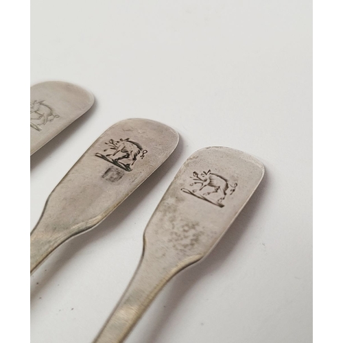 121 - A UNIQUE SET OF SIX GEORGE III IRISH SALT SHOVEL SPOONS, Hallmarked Maker John E for Matthew West, D... 