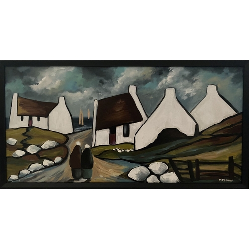 133 - PAT O’ CONOR (Irish, 20th Century), ‘SISTERS’, oil on canvas, signed lower right, dimensions: 50.5cm... 