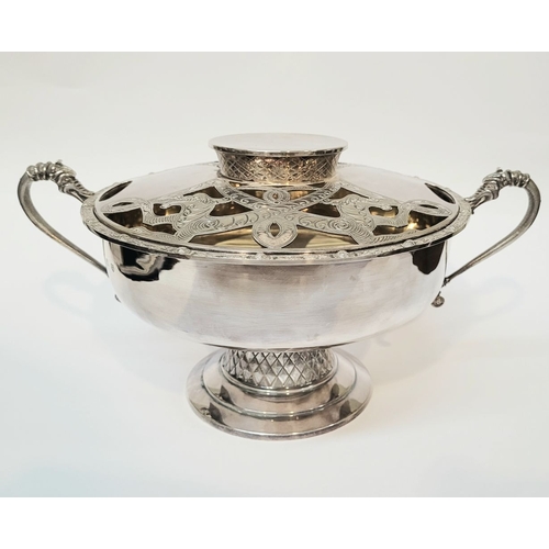 14 - AN IRISH – DUBLIN - SILVER POT POURRI / FLOWER BOWL AND COVER, the body with two c-scroll handles wi... 