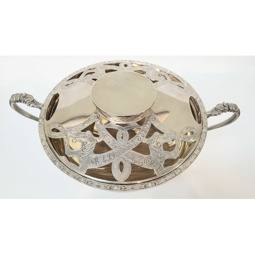 14 - AN IRISH – DUBLIN - SILVER POT POURRI / FLOWER BOWL AND COVER, the body with two c-scroll handles wi... 