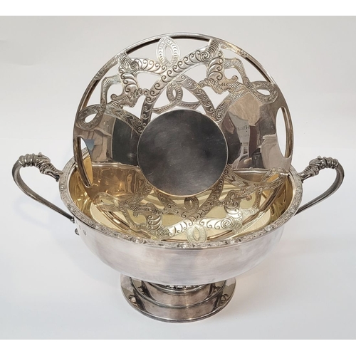 14 - AN IRISH – DUBLIN - SILVER POT POURRI / FLOWER BOWL AND COVER, the body with two c-scroll handles wi... 