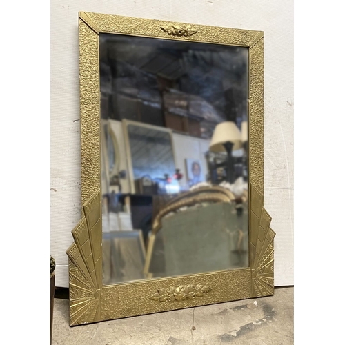 178 - A GOOD ART DECO STYLE GILT OVERMANTLE/HALL MIRROR, the rectangular bevelled glass in heavy gilt hard... 