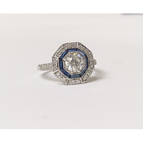 2 - AN EXCEPTIONAL 18CT SAPPHIRE AND DIAMOND TARGET RING, with large central round brilliant cut diamond... 