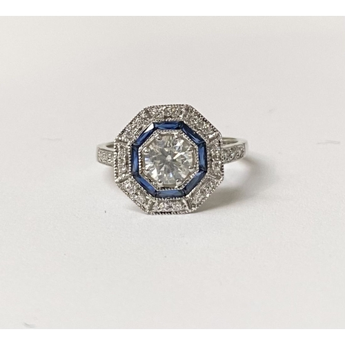 2 - AN EXCEPTIONAL 18CT SAPPHIRE AND DIAMOND TARGET RING, with large central round brilliant cut diamond... 