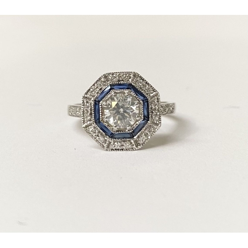 2 - AN EXCEPTIONAL 18CT SAPPHIRE AND DIAMOND TARGET RING, with large central round brilliant cut diamond... 