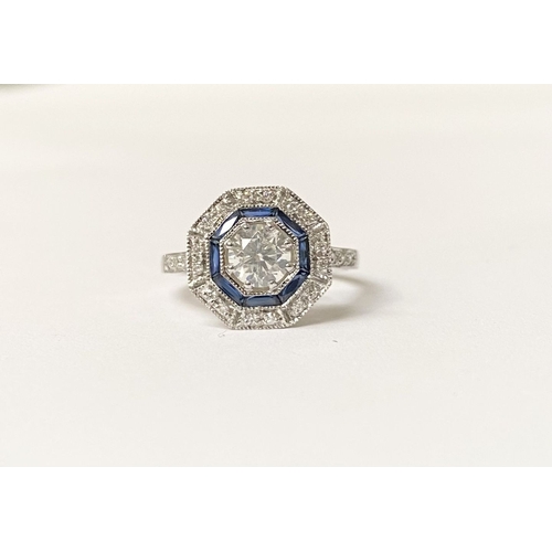 2 - AN EXCEPTIONAL 18CT SAPPHIRE AND DIAMOND TARGET RING, with large central round brilliant cut diamond... 