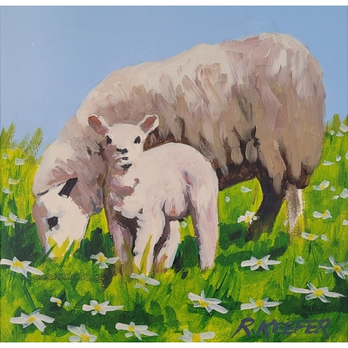 26 - RONALD KEFFER, (IRISH 20TH CENTURY), SPRING LAMBS, oil on board, signed lower right. Frame: 51 x 51c... 