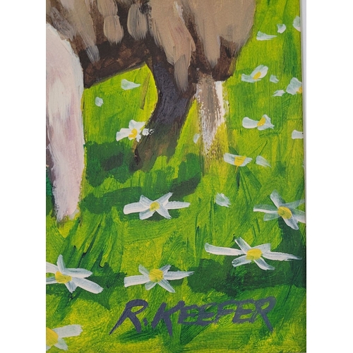 26 - RONALD KEFFER, (IRISH 20TH CENTURY), SPRING LAMBS, oil on board, signed lower right. Frame: 51 x 51c... 