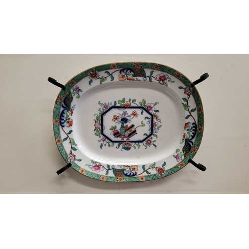 35 - A VERY GOOD 19TH CENTURY F. MORLEY & CO PLATTER, decorated with detailed floral design having a cent... 