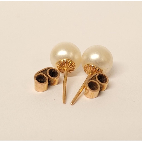 46 - A PRETTY VINTAGE PAIR OF 'CIRO' PEARL STUD EARRINGS, with 9ct yellow gold backs.