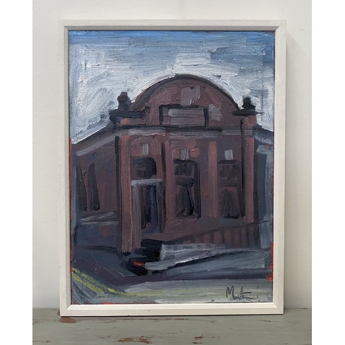 50 - MARTIN STONE (IRISH, 20TH CENTURY), ‘SKIBBEREEN POST OFFICE’, oil on canvas, signed lower right, ins... 