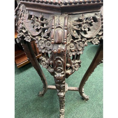 54 - AN EXCELLENT 19TH CENTURY CHINESE HARDWOOD OCTAGONAL MARBLE-TOPPED JARDINIERE STAND, the octagonal t... 