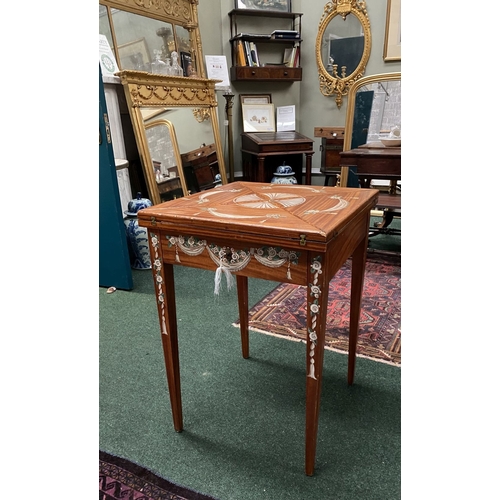 60 - AN EXCELLENT HAND-PAINTED FOLD OVER ENVELOPE CARD TABLE, with painted panels to top and floral desig... 