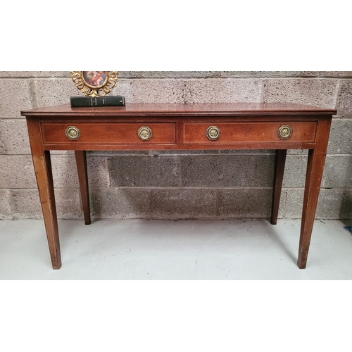 63 - A VERY GOOD QUALITY IRISH 19TH CENTURY MAHOGANY & STAINWOOD INLAID TWO DRAWER SIDE TABLE / HALL TABL... 