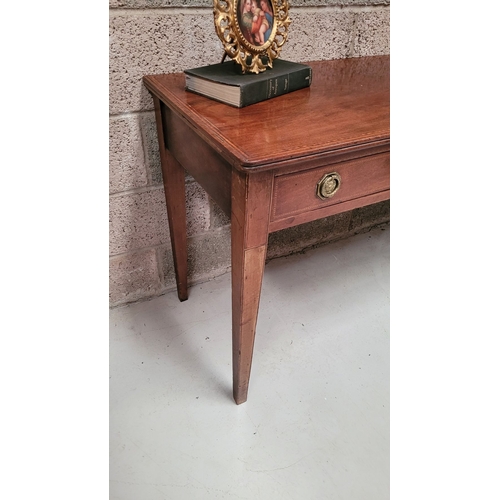 63 - A VERY GOOD QUALITY IRISH 19TH CENTURY MAHOGANY & STAINWOOD INLAID TWO DRAWER SIDE TABLE / HALL TABL... 