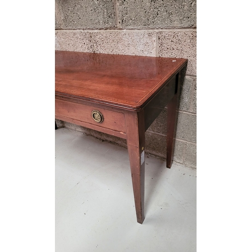 63 - A VERY GOOD QUALITY IRISH 19TH CENTURY MAHOGANY & STAINWOOD INLAID TWO DRAWER SIDE TABLE / HALL TABL... 