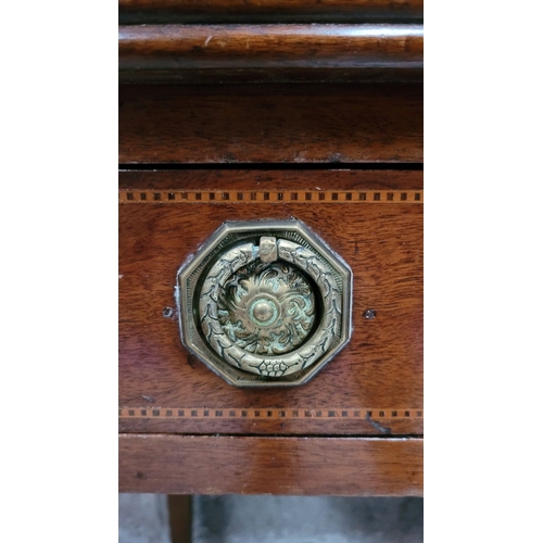 63 - A VERY GOOD QUALITY IRISH 19TH CENTURY MAHOGANY & STAINWOOD INLAID TWO DRAWER SIDE TABLE / HALL TABL... 