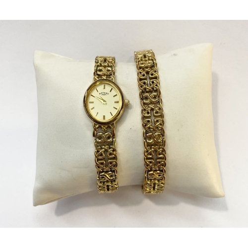 66 - A LOVELY GOLD PLATED CELTIC ROTARY LADIES WRISTWATCH AND BRACELET SET, in original case.