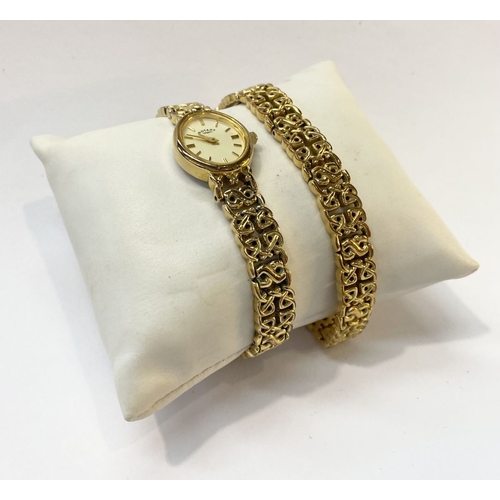 66 - A LOVELY GOLD PLATED CELTIC ROTARY LADIES WRISTWATCH AND BRACELET SET, in original case.