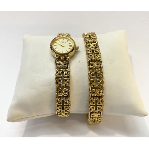 66 - A LOVELY GOLD PLATED CELTIC ROTARY LADIES WRISTWATCH AND BRACELET SET, in original case.