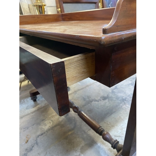 67 - AN EXCELLENT MAHOGANY SIDE TABLE, with three quarter gallery to top, two frieze drawers, standing on... 