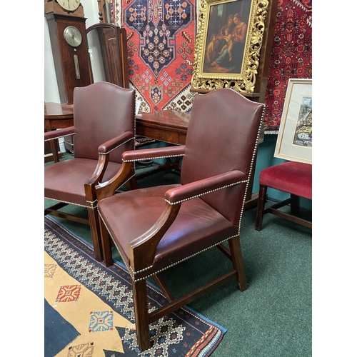 69 - A VERY FINE PAIR OF GAINSBOROUGH STYLE LEATHER ARM CHAIRS, with beaded trim to seat, backrest and ar... 