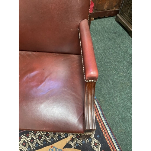 69 - A VERY FINE PAIR OF GAINSBOROUGH STYLE LEATHER ARM CHAIRS, with beaded trim to seat, backrest and ar... 