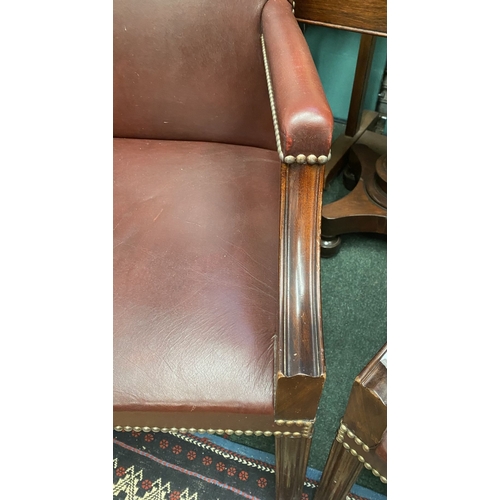 69 - A VERY FINE PAIR OF GAINSBOROUGH STYLE LEATHER ARM CHAIRS, with beaded trim to seat, backrest and ar... 