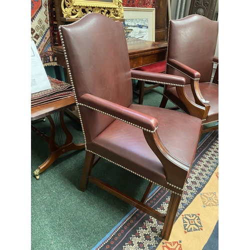 69 - A VERY FINE PAIR OF GAINSBOROUGH STYLE LEATHER ARM CHAIRS, with beaded trim to seat, backrest and ar... 