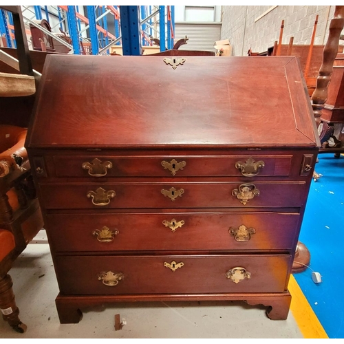 72 - A VERY GOOD QUALITY MAHOGANY FALL FRONT SECRETAIRE DESK, with a run of four graduated drawers to the... 