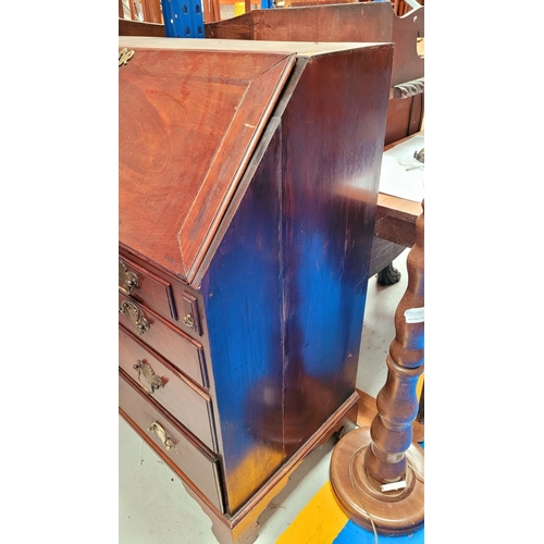 72 - A VERY GOOD QUALITY MAHOGANY FALL FRONT SECRETAIRE DESK, with a run of four graduated drawers to the... 