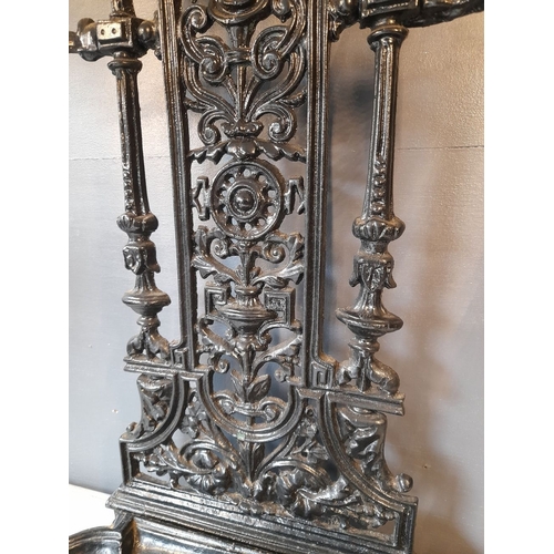 73 - AN EXCELLENT 20TH CENTURY CAST IRON UMBRELLA STAND, with decorative openwork panel to back featuring... 