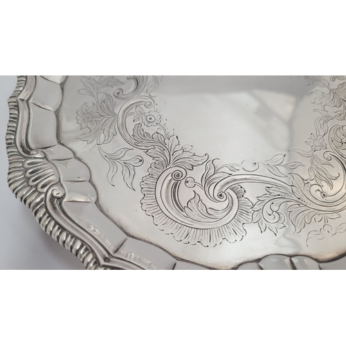 9 - AN EXCEPTIONAL GEORGE III IRISH SILVER SALVER, Hallmarked Maker John Wilme Dublin c.1760. The centre... 