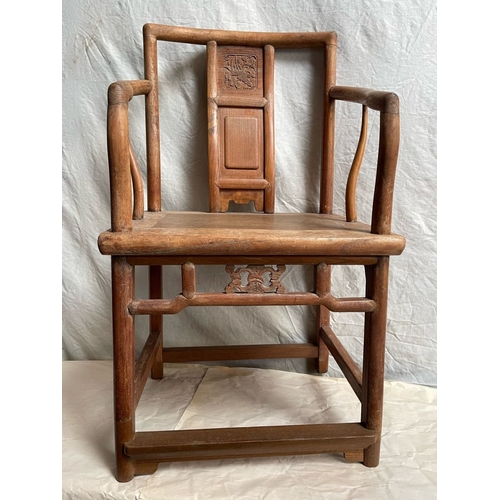 96 - A PAIR OF CHINESE HARDWOOD THRONE STYLE CHAIRS, each with carved detail to the back panels and under... 