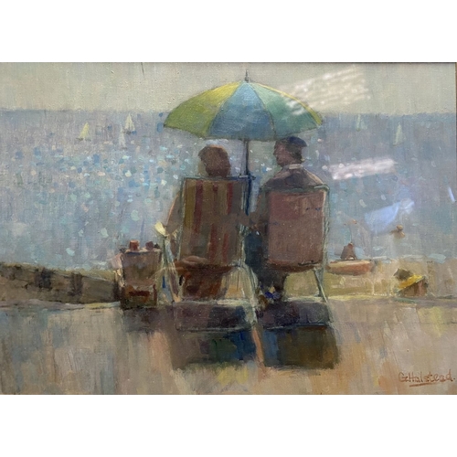 97 - G. HALSTEAD (20th Century), oil on board, signed lower right, depicting beach scene with seated coup... 