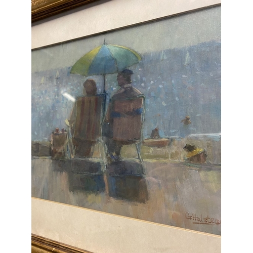 97 - G. HALSTEAD (20th Century), oil on board, signed lower right, depicting beach scene with seated coup... 