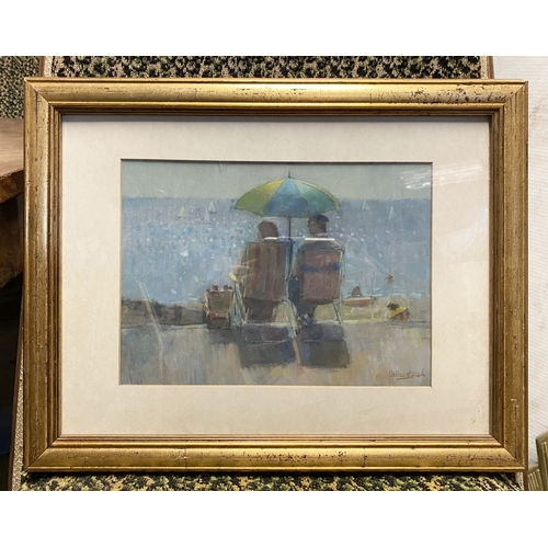 97 - G. HALSTEAD (20th Century), oil on board, signed lower right, depicting beach scene with seated coup... 