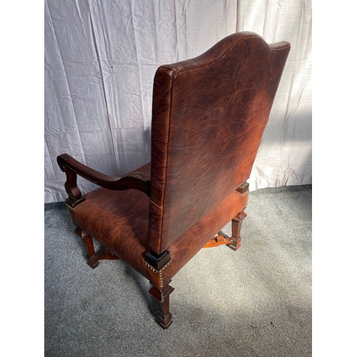 10 - AN EXCELLENT LEATHER UPHOLSTERED MAHOGANY ARMCHAIR, with brown leather upholstered backrest and seat... 