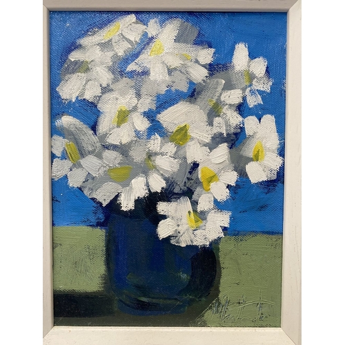 109 - MARTIN STONE (Irish, 20th Century), ‘STILL LIFE WITH DAISIES’, oil on canvas, signed lower right, in... 