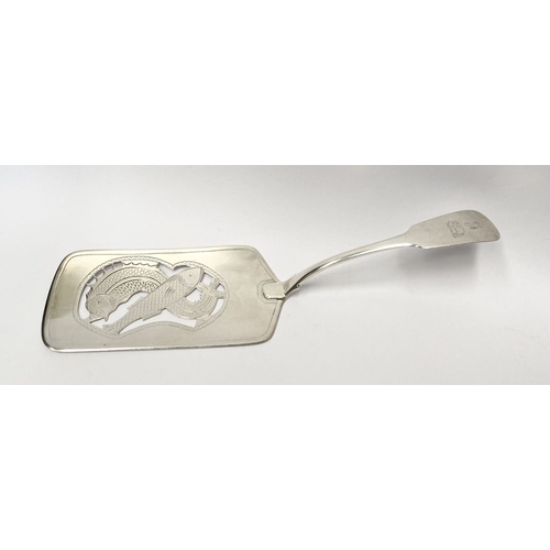 110 - A GEORGE III IRISH SILVER FISH SLICE, by Samuel Neville, Dublin, c.1813. Of plain fiddle pattern wit... 