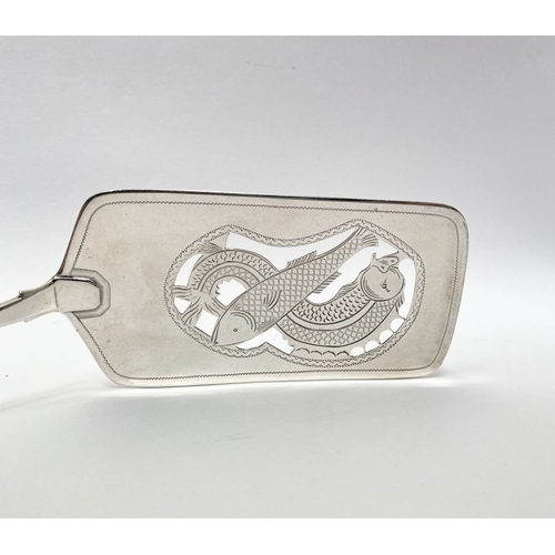 110 - A GEORGE III IRISH SILVER FISH SLICE, by Samuel Neville, Dublin, c.1813. Of plain fiddle pattern wit... 