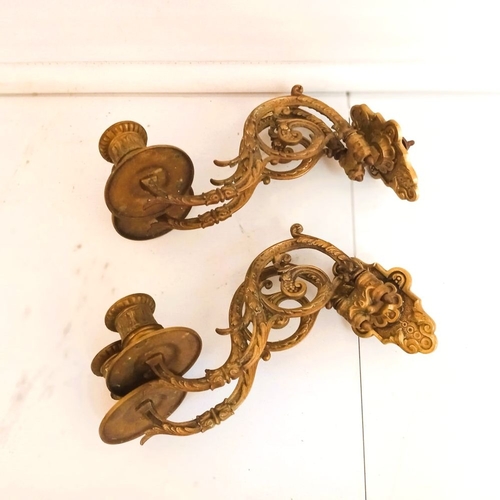 123 - A LOVELY PAIR OF EDWARDIAN BRASS WALL CANDLEABRA / SCONCE 0 each with folding scrolling foliage arms... 